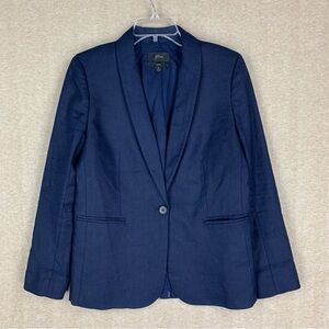 J.Crew Parke Blazer 8 Womens Navy Blue Linen Jacket Shawl Career Academia Preppy